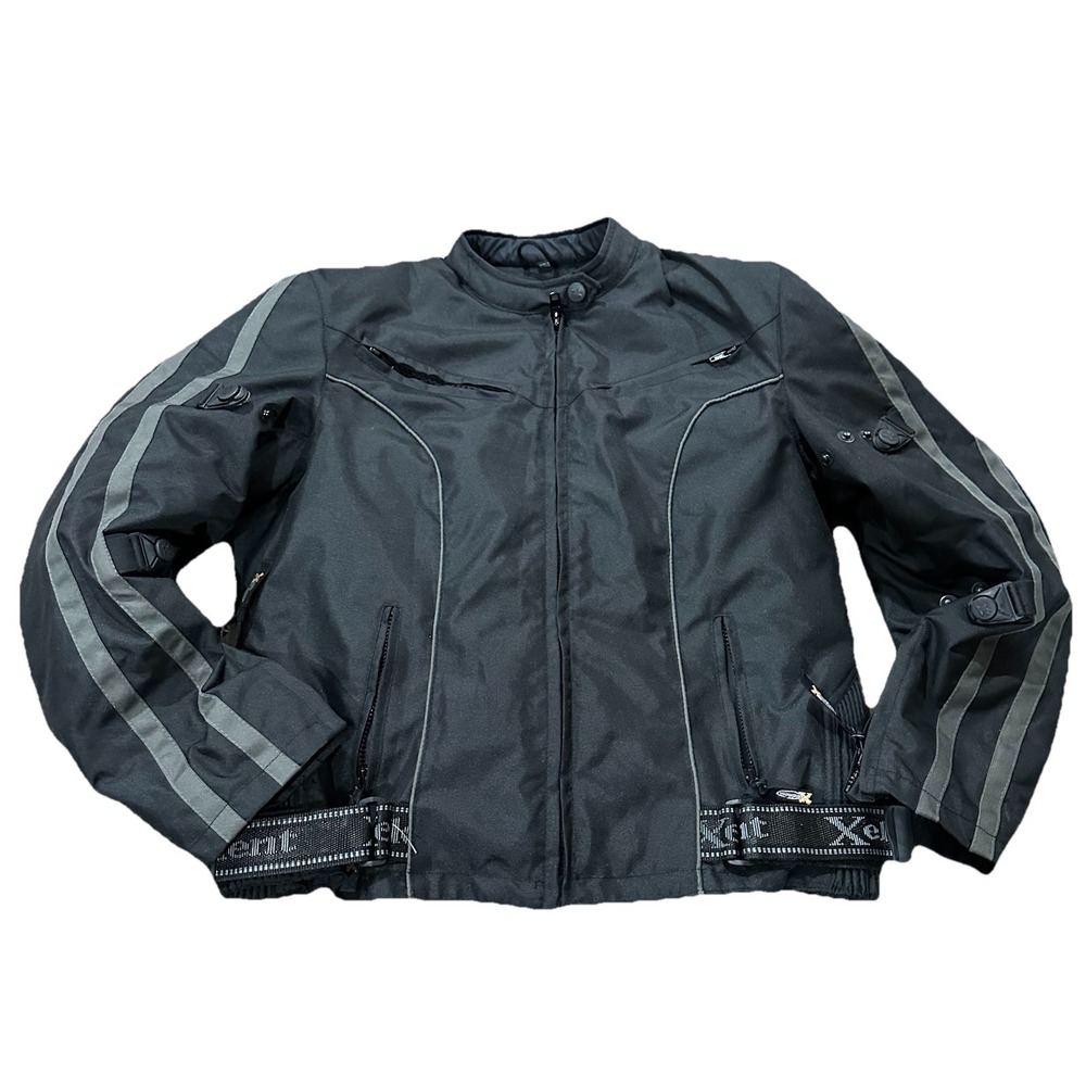 Xelement Women's Motorcycle Jacket Black W/Gray Stripe Zip Out Liner Size XL